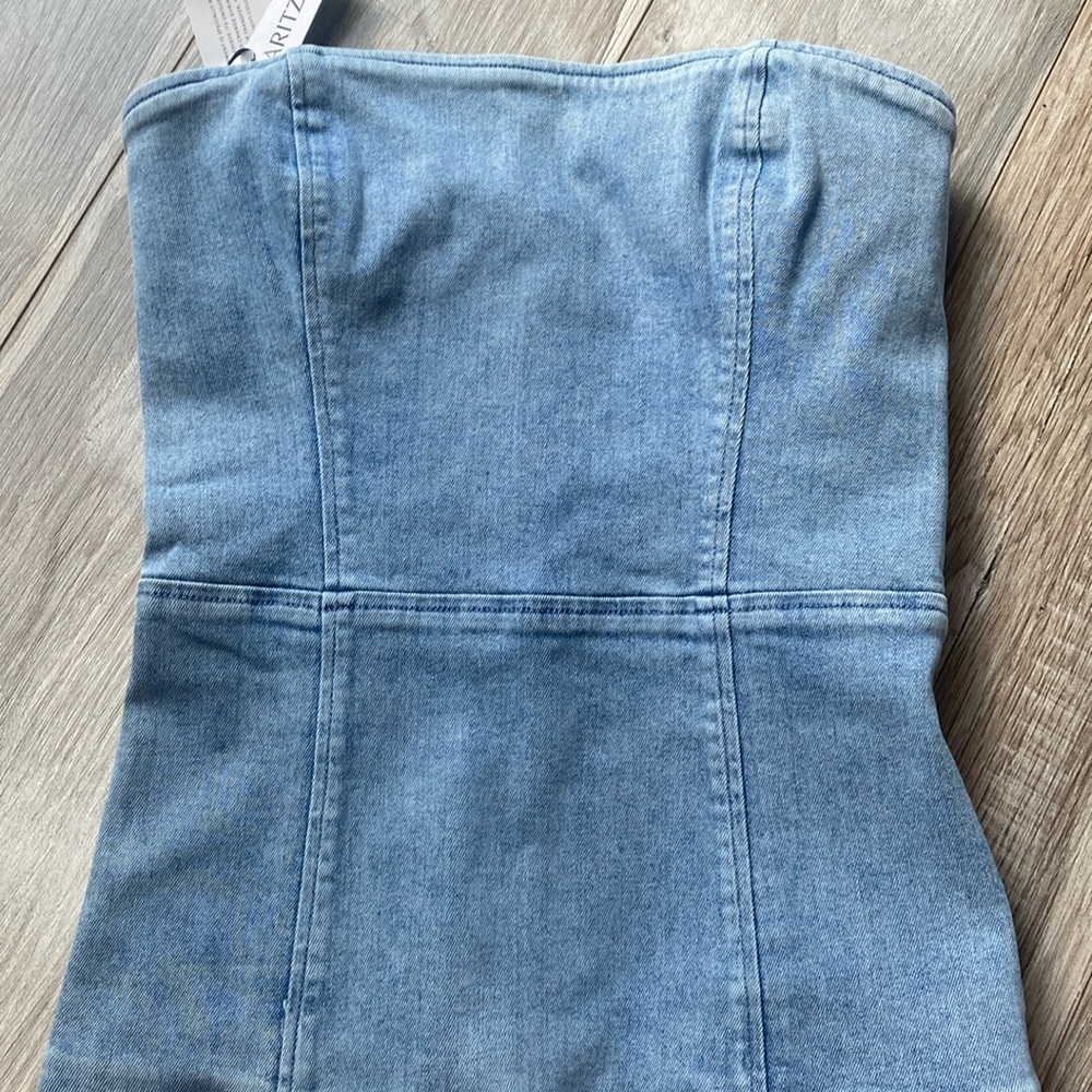 Aritzia Denim Blue Strapless Crop Top
